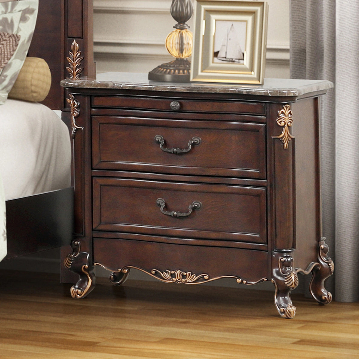 Constantine Nightstand W/Marble Top-Cherry