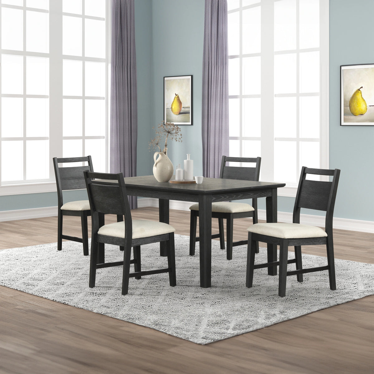 Sable Crest 5 Piece Rectangle Dining Table & 4 Chairs-Black