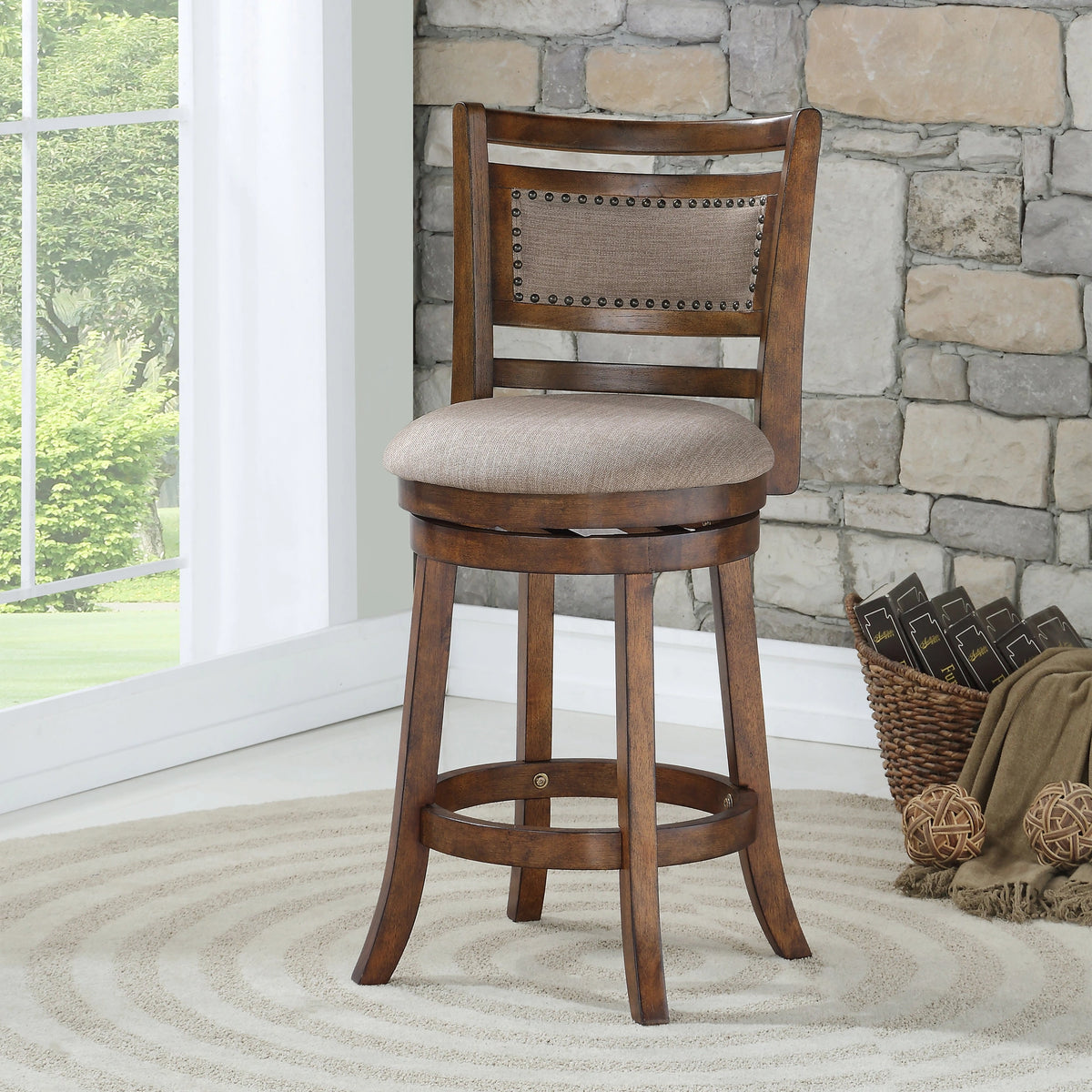 Aberdeen 24" Counter Stool W/Fabric Cushions-Brown
