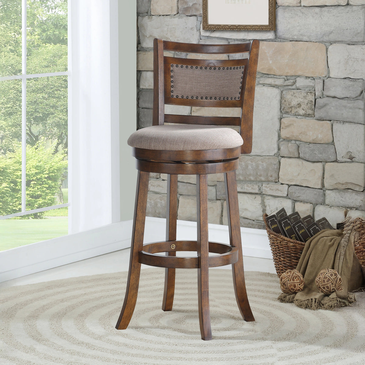 Aberdeen 29" Bar Stool W/Fabric Cushions-Brown