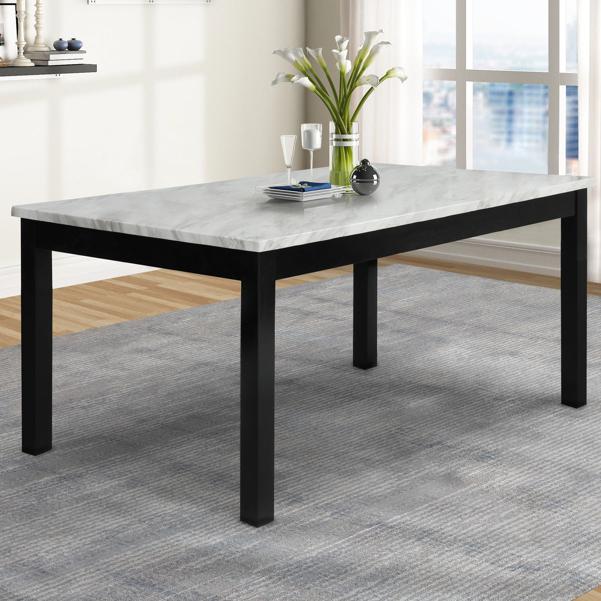 Celeste 64" Dining Table-Espresso/Faux Marble
