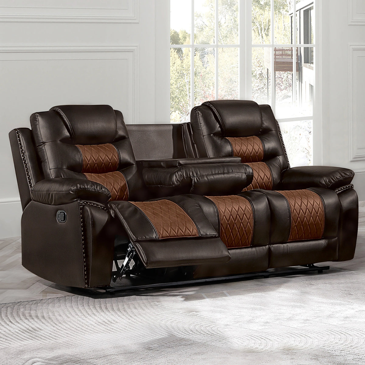Nikko Sofa W/Dual Recliner-Brown