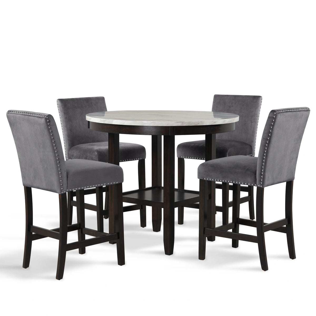 Celeste 42" Round Counter Table-Espresso/Faux Marble