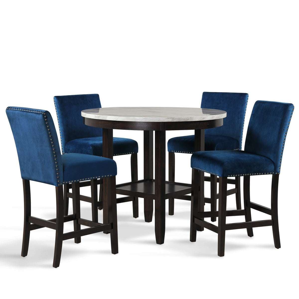 Celeste 42" Round Counter Table-Espresso/Faux Marble
