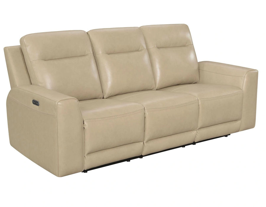Steve Silver Doncella Leather Dual Power Reclining Sofa in Surly Sand