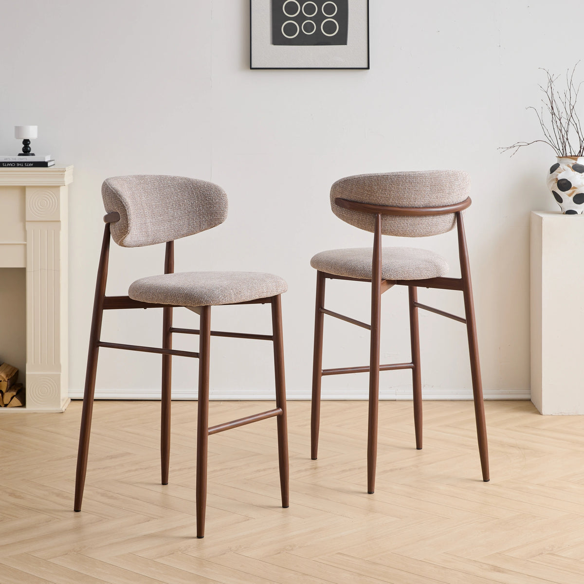 Royce Bar Chair W/ Walnut Metal Frame- Toast (2 Per Carton)