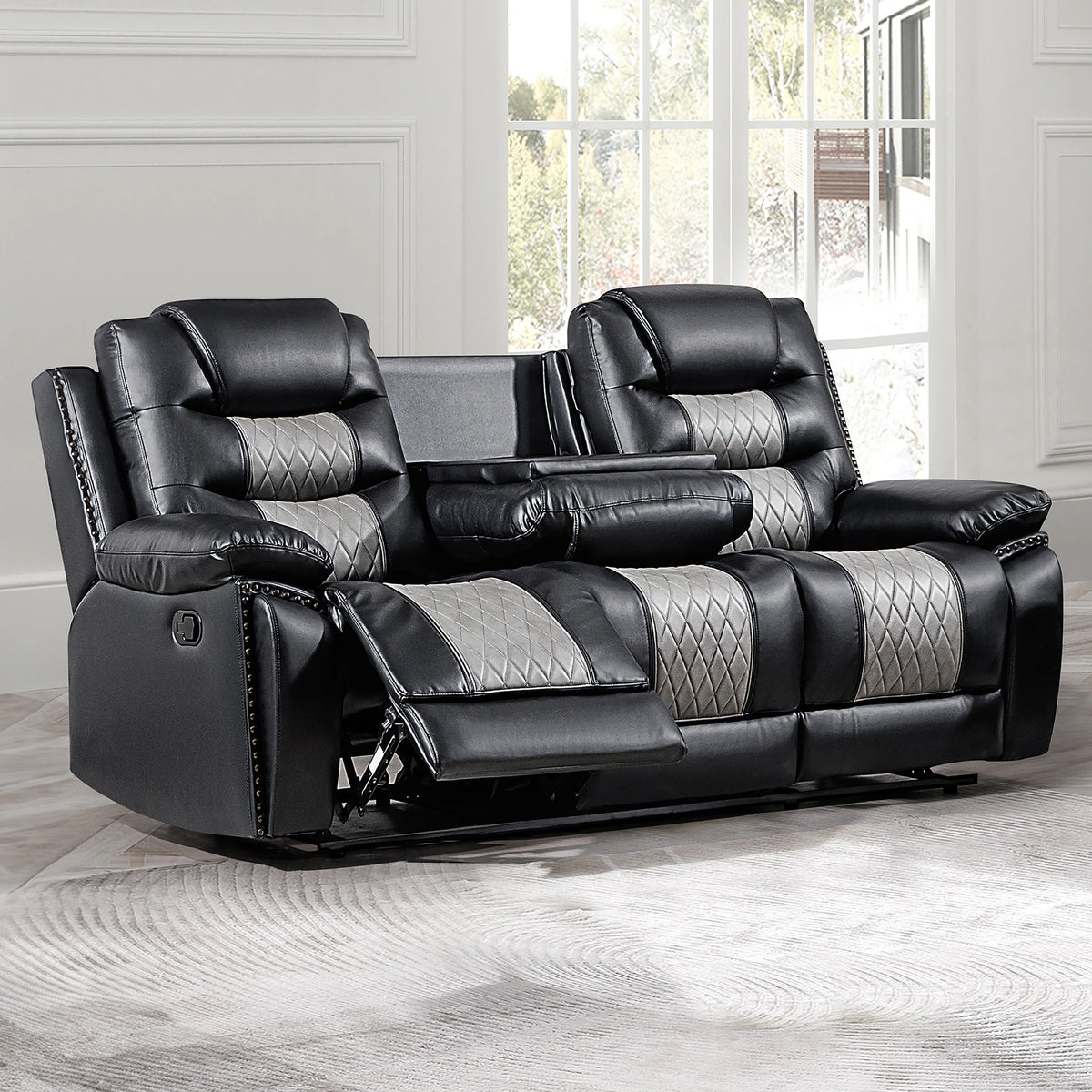 Nikko Sofa W/Dual Recliner-Black/Gray