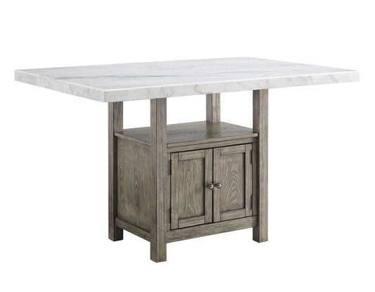 Steve Silver Grayson White Marble Counter Storage Table in Driftwood