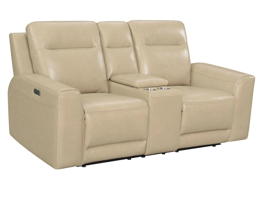Steve Silver Doncella Leather Dual Power Reclining Console Loveseat in Surly Sand