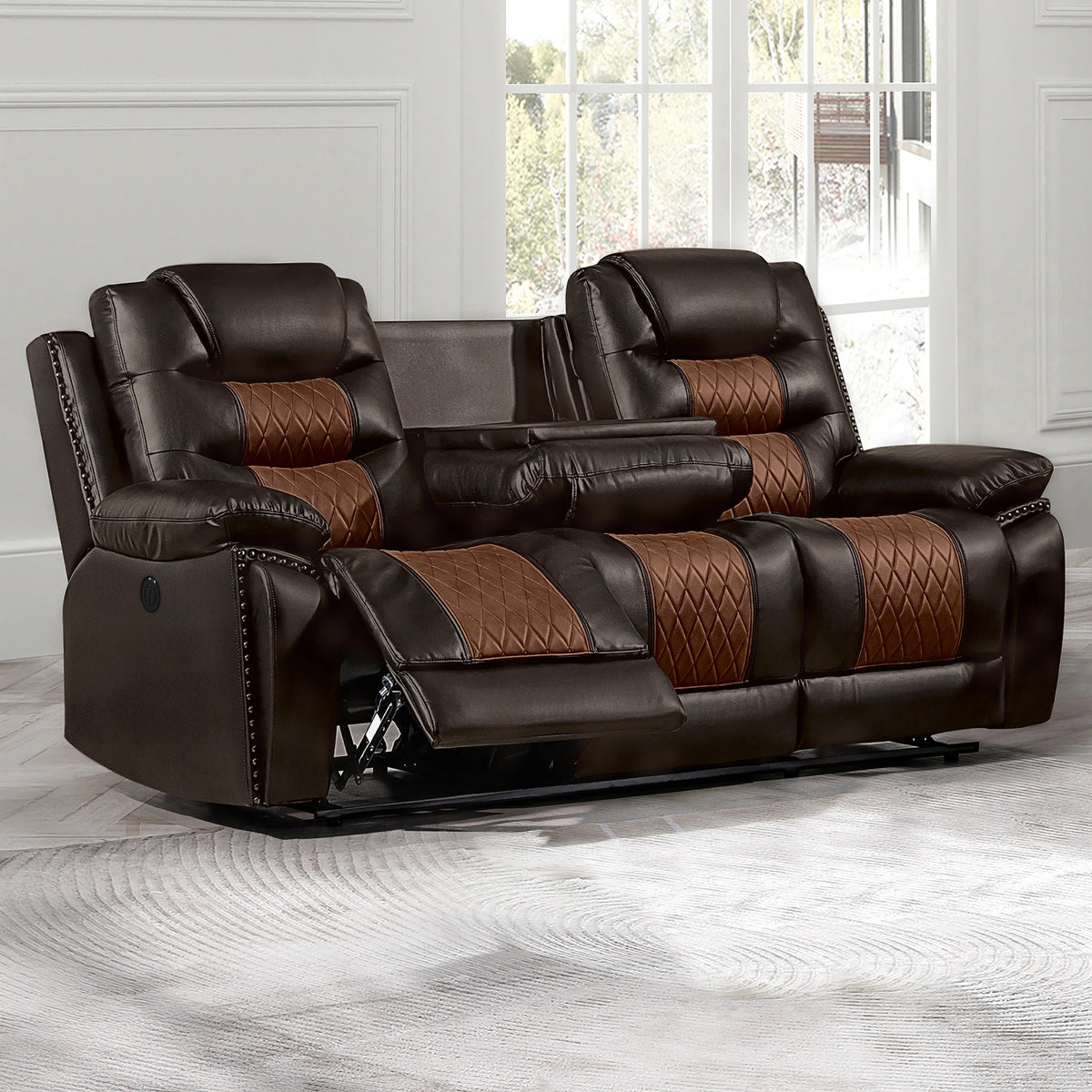 Nikko Sofa W/Pwr Fr-Brown