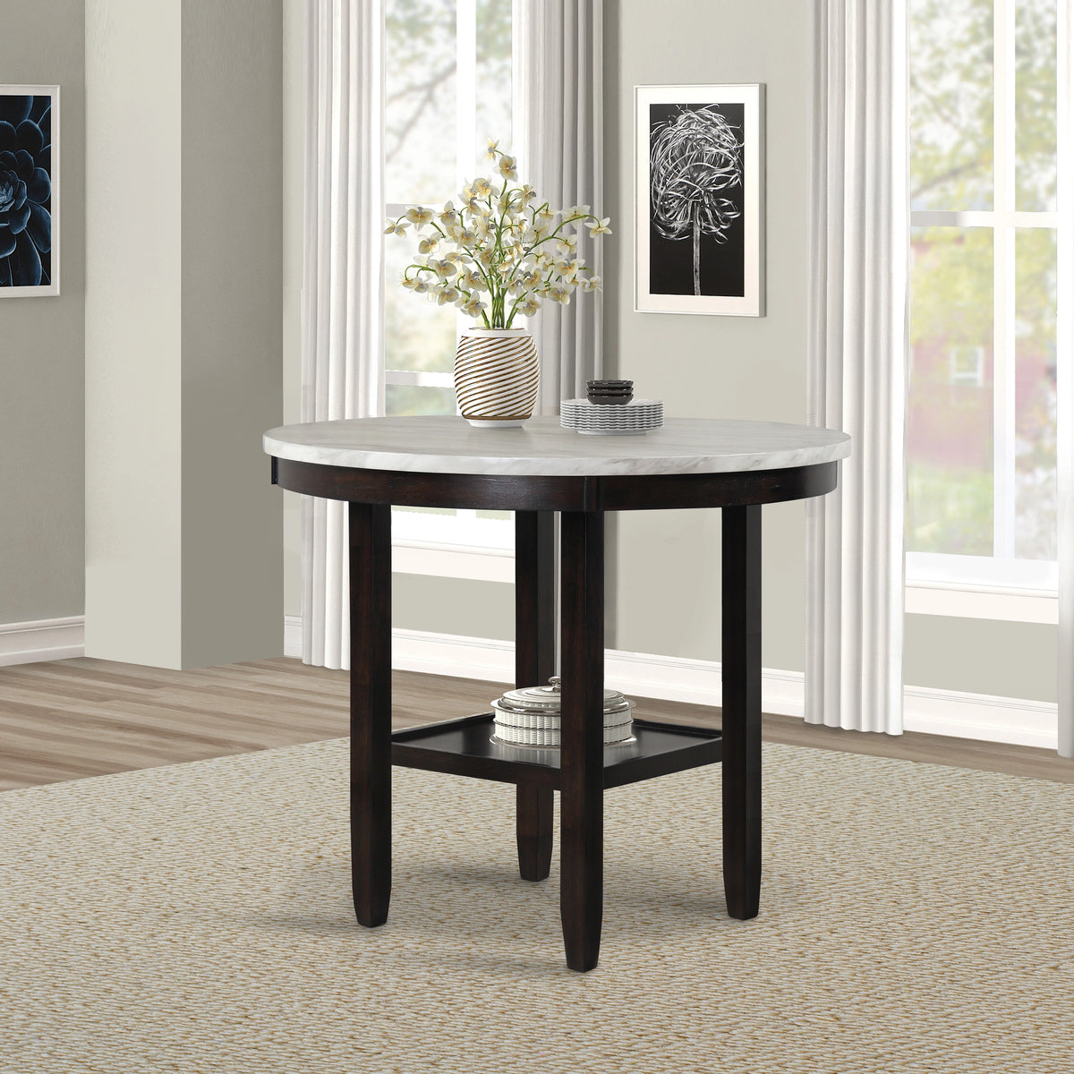Celeste 42" Round Counter Table-Espresso/Faux Marble