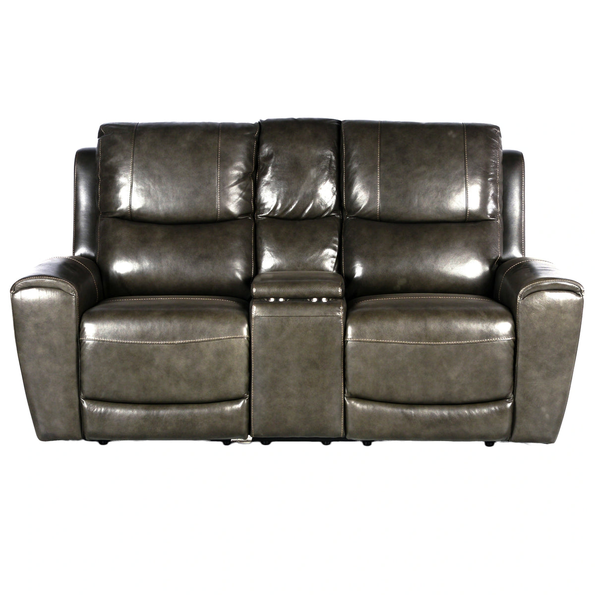 Steve Silver Laurel Leather Dual Power Reclining Console Loveseat in Grey