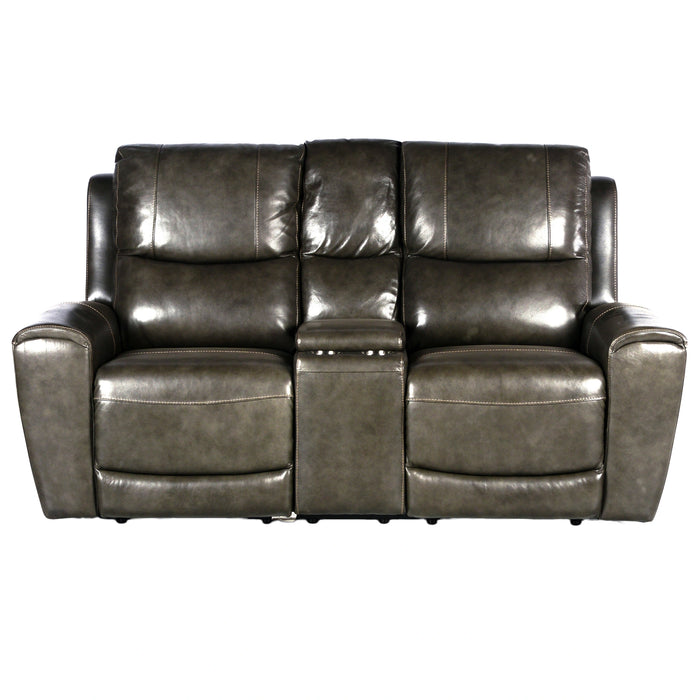 Steve Silver Laurel Leather Dual Power Reclining Console Loveseat in Grey