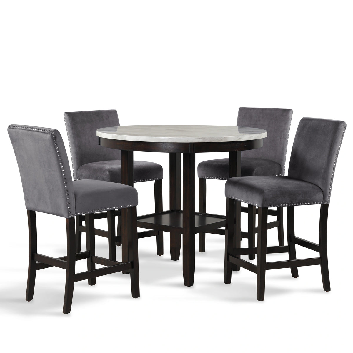 Celeste 42" Round Counter Table-Espresso/Faux Marble
