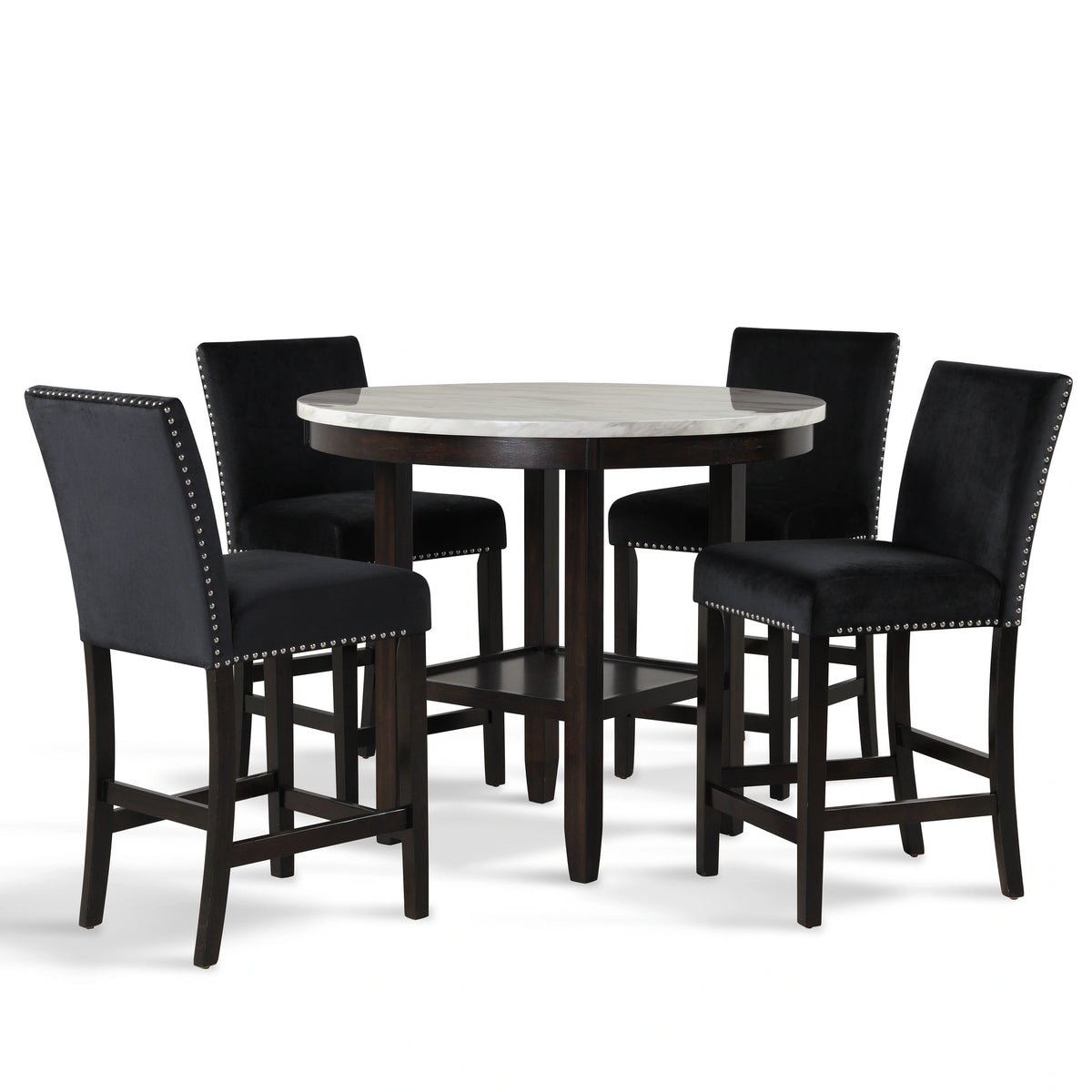 Celeste 42" Round Counter Table-Espresso/Faux Marble