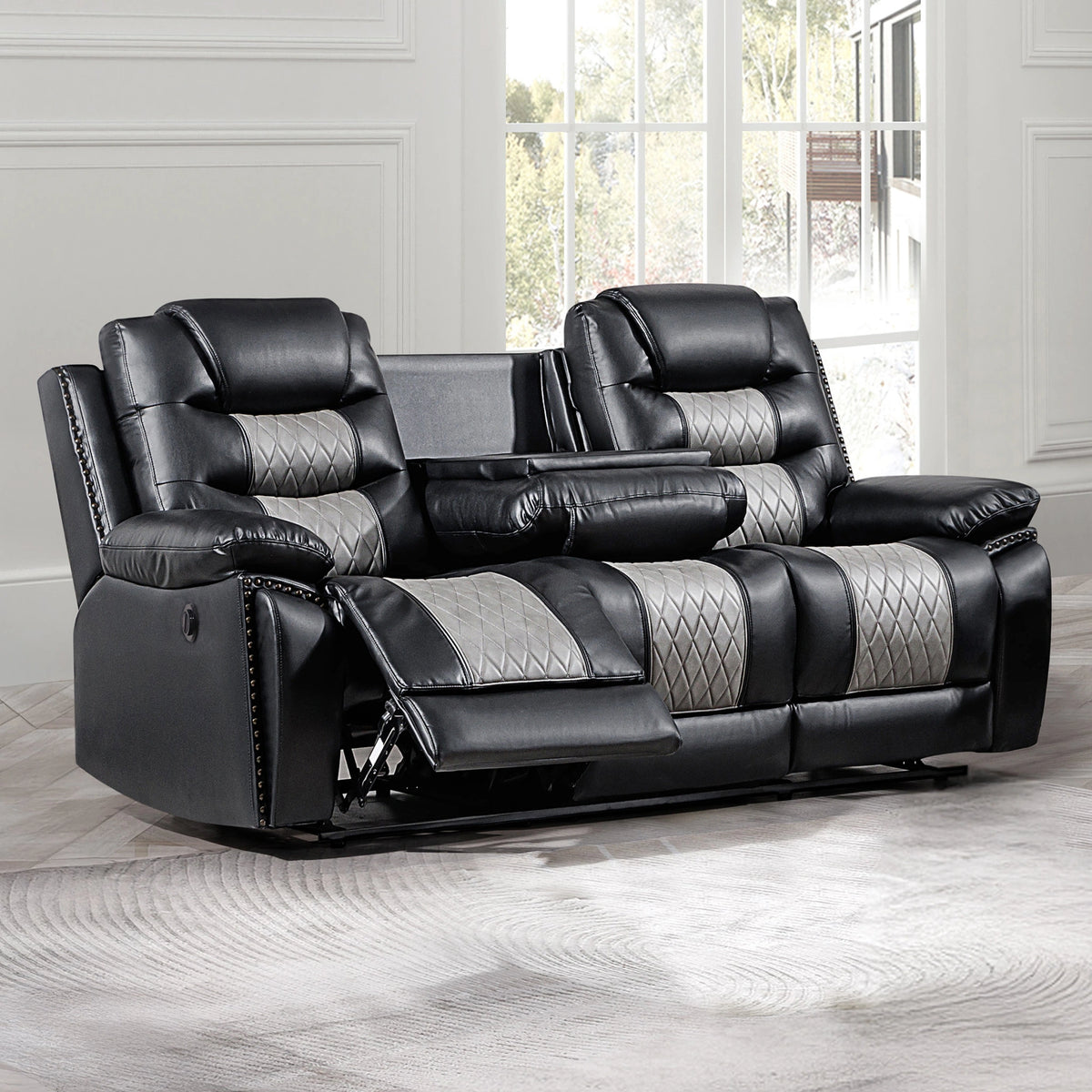 Nikko Sofa W/Pwr Fr-Black/Gray