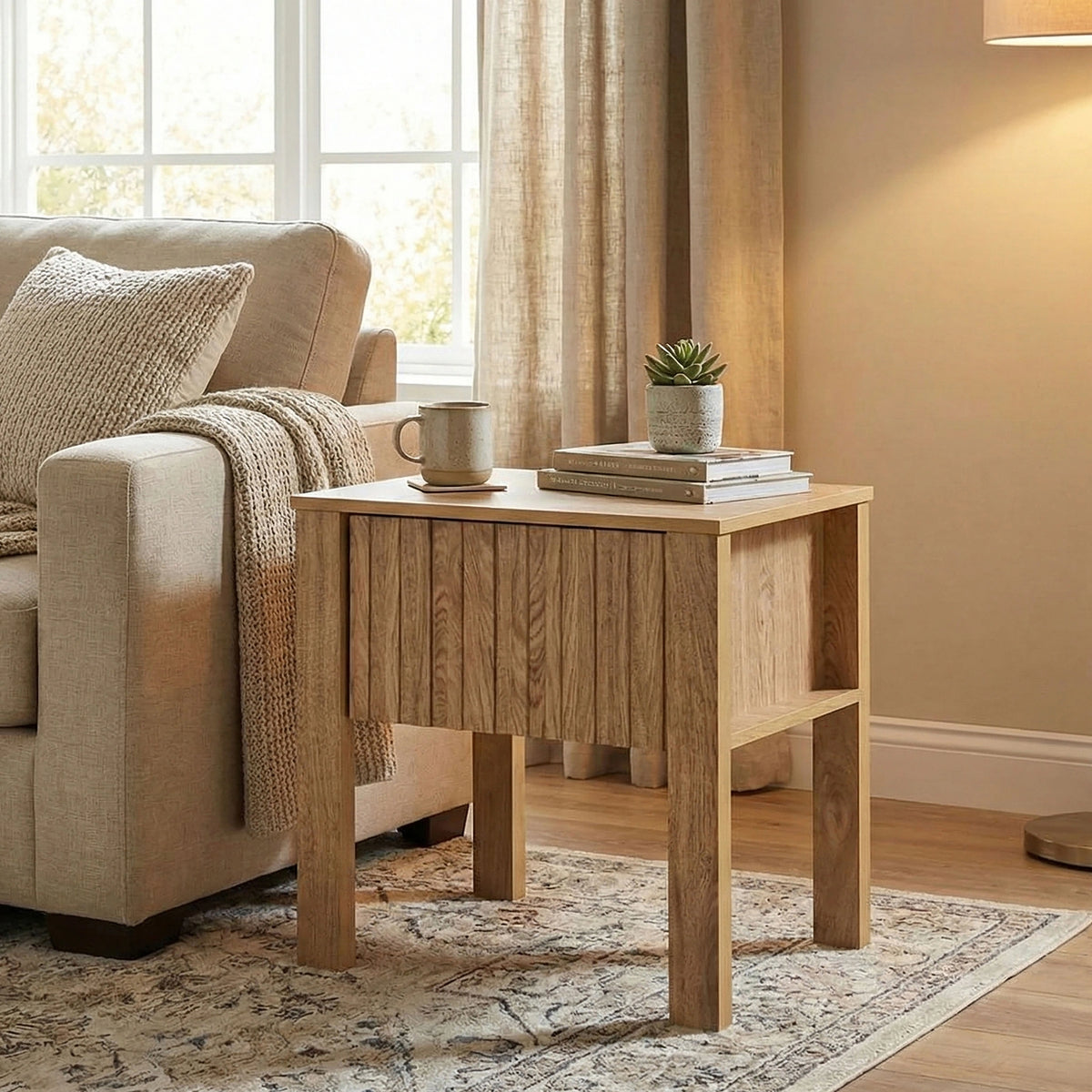 Thayer One Drawer End Table/Bedside Table-Natural