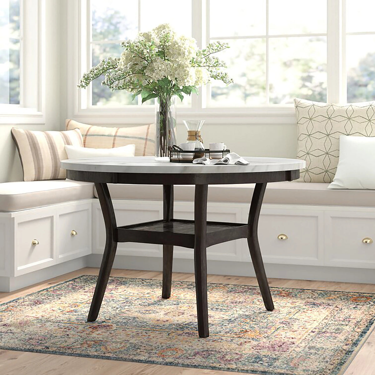 Celeste 48" Round Dining Table-Espresso/Faux Marble