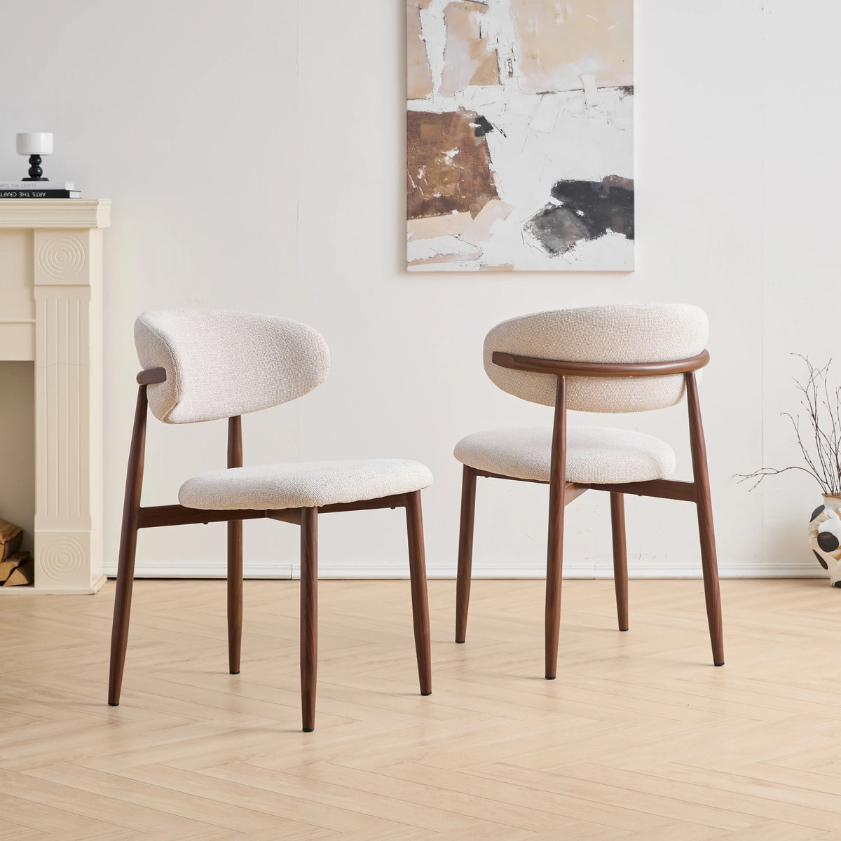 Royce Side Chair W/ Walnut Metal Frame -Beige (2 Per Carton)