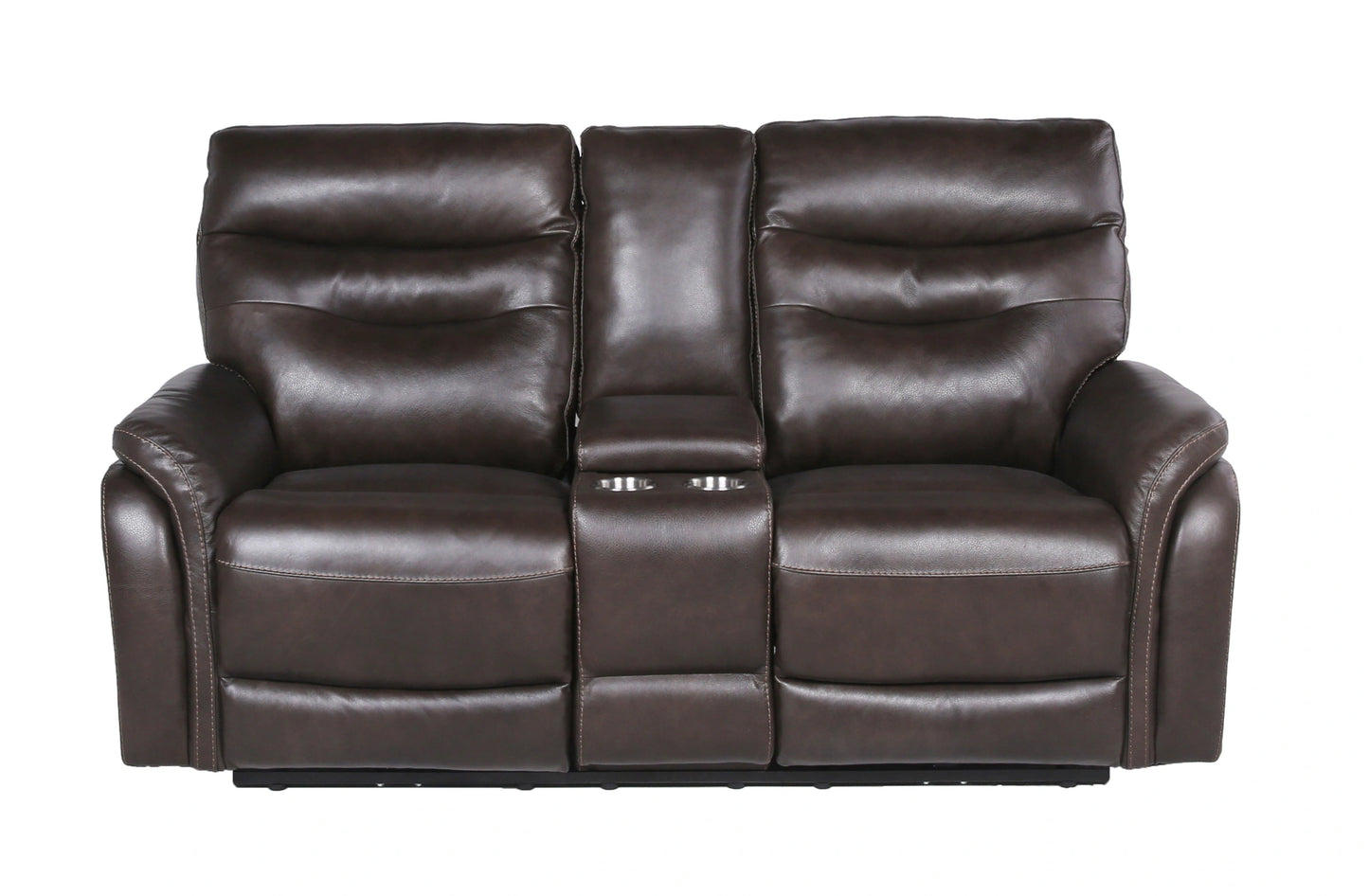 Steve Silver Fortuna Leather Dual Power Reclining Console Loveseat in Coffee
