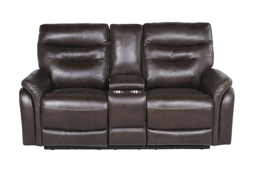 Steve Silver Fortuna Leather Dual Power Reclining Console Loveseat in Coffee