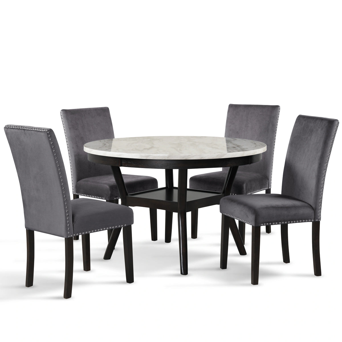 Celeste 48" Round Dining Table-Espresso/Faux Marble