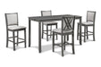 Amy 5 Pc 60" Counter Storage Table+Chairs-Gray
