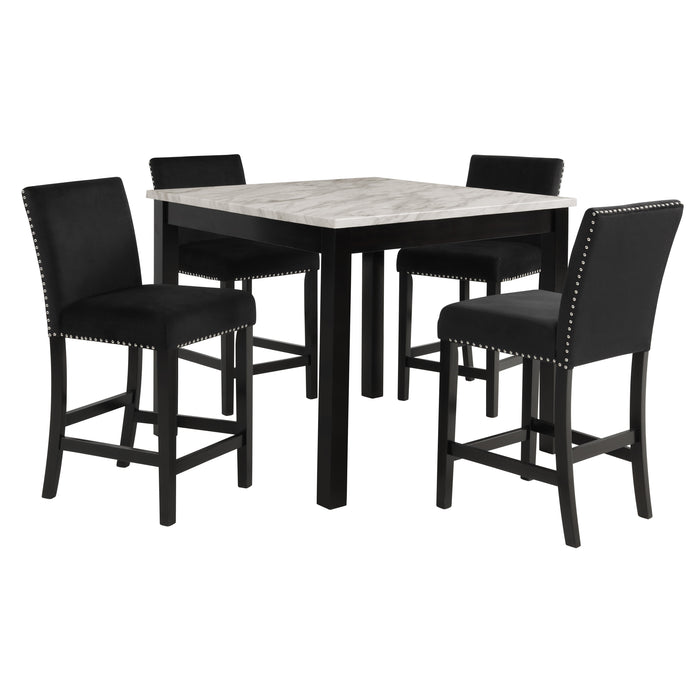 Celeste 5Pc 42" Marble Finish Counter Table & 4 Chairs-Black