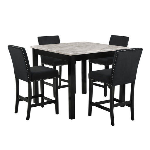 Celeste 5Pc 42" Marble Finish Counter Table & 4 Chairs-Black