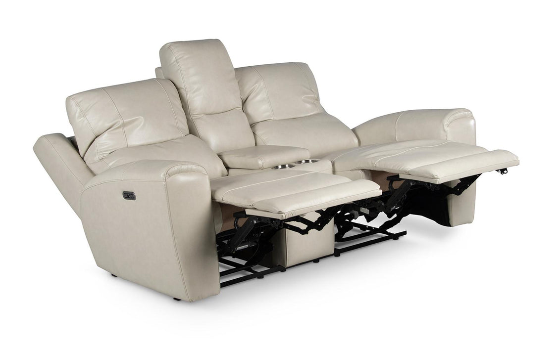 Steve Silver Laurel Leather Dual Power Reclining Console Loveseat in Ivory