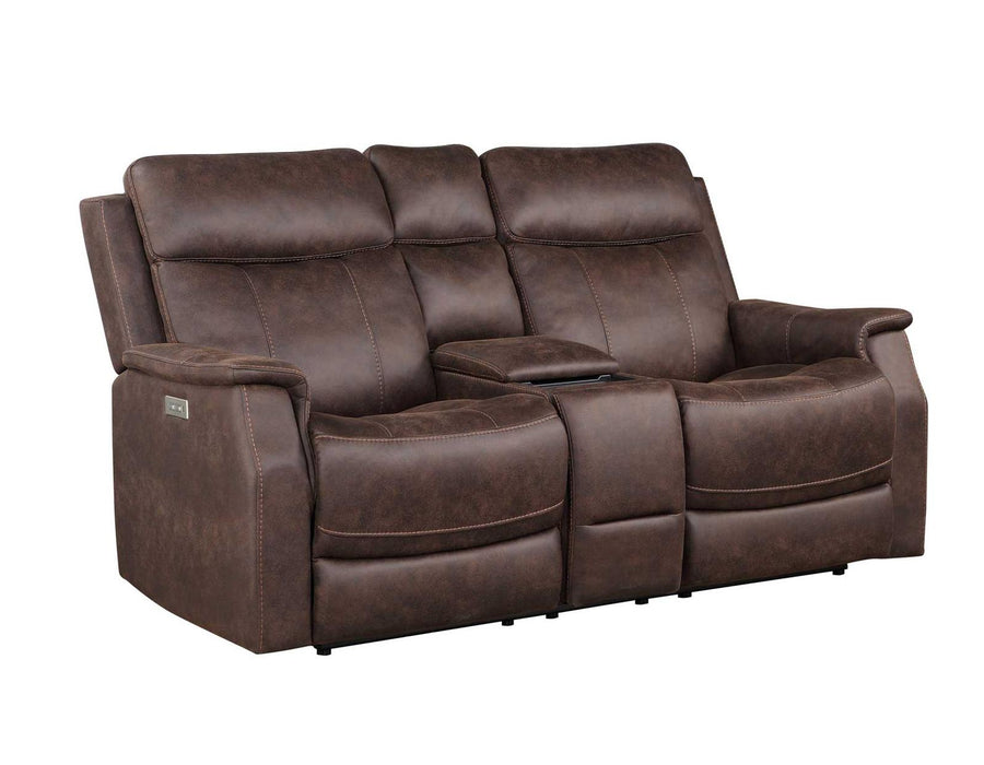 Steve Silver Valencia Dual Power Leatherette Reclining Console Loveseat in Walnut image