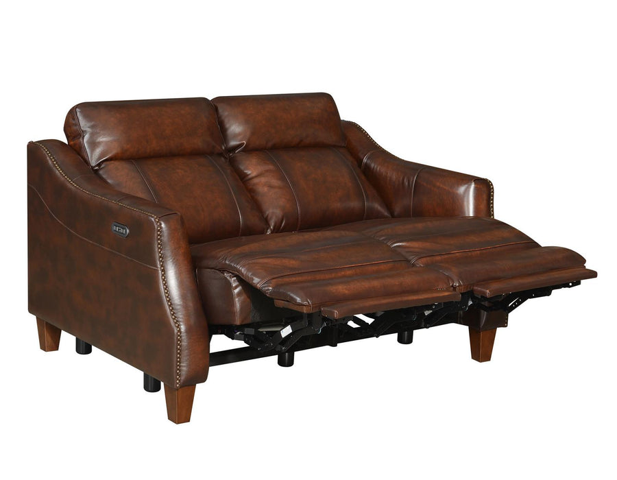 Steve Silver Akari Leather Dual Power Reclining Loveseat in English Chestnut