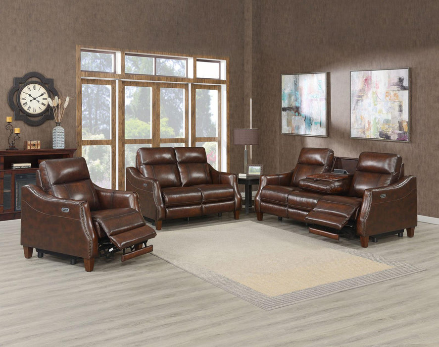 Steve Silver Akari Leather Dual Power Reclining Loveseat in English Chestnut