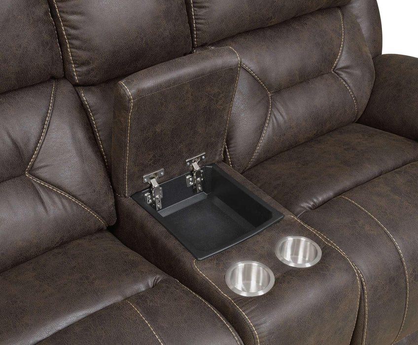 Steve Silver Aria Dual Power Reclining Console Loveseat in Saddle Brown