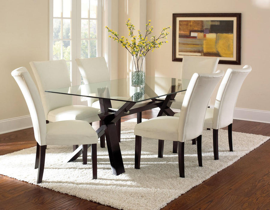 Steve Silver Berkley Glass Dining Table in Dark Espresso Cherry