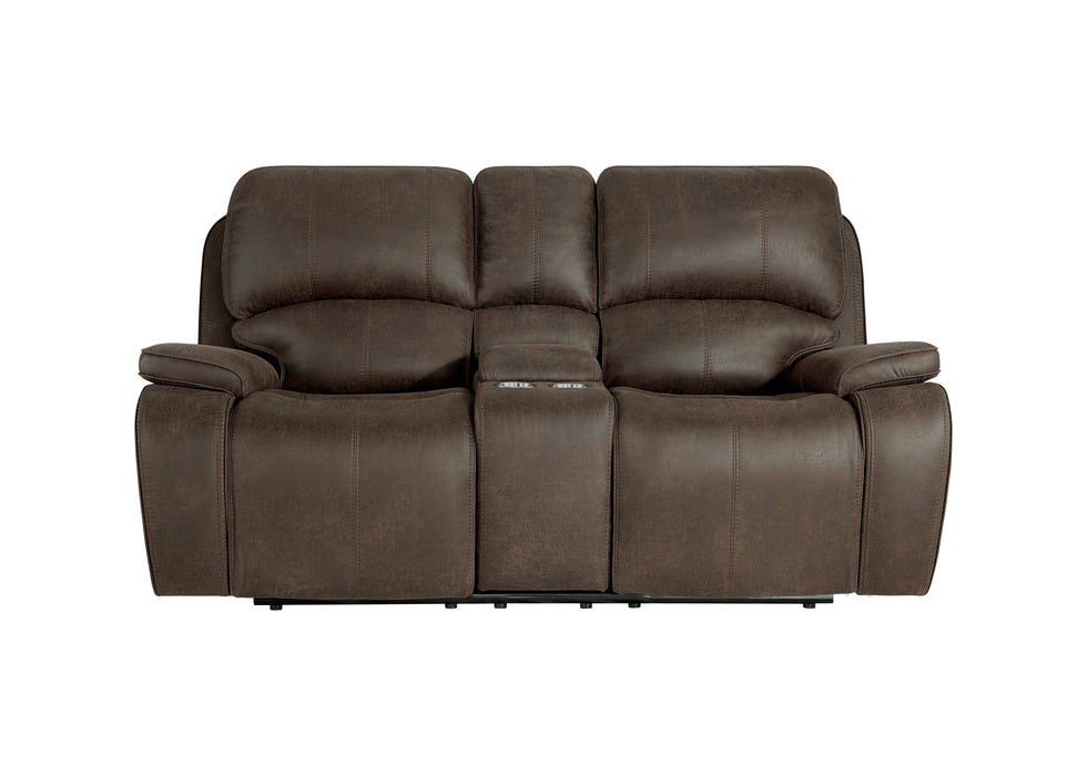 Brookings Console Loveseat W/Pwr Hr & Fr-Brown
