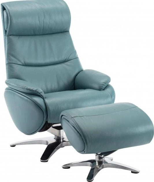 BarcaLounger Adler Pedestal Recliner with Ottoman in Capri Blue
