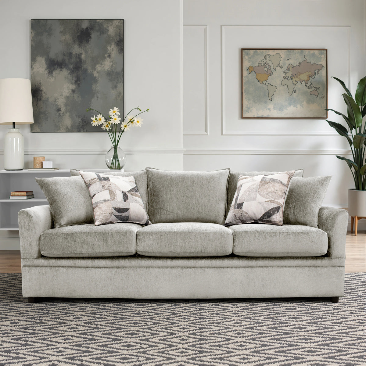 Sylvie Sofa W/4 Accent Pillows-Lush Silver Gray