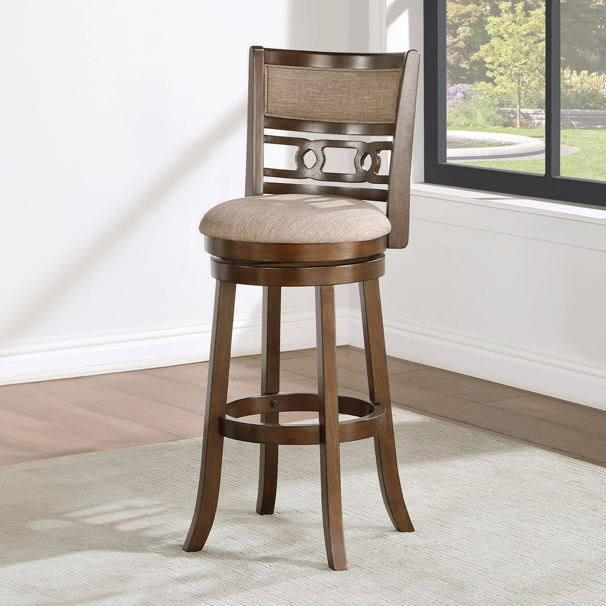 Gia 29" Swivel Barstool-Cherry W/Brown Fabric Seat