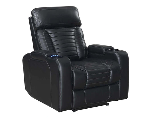 Steve Silver Lavon Dual Power Leatherette Recliner in Midnight