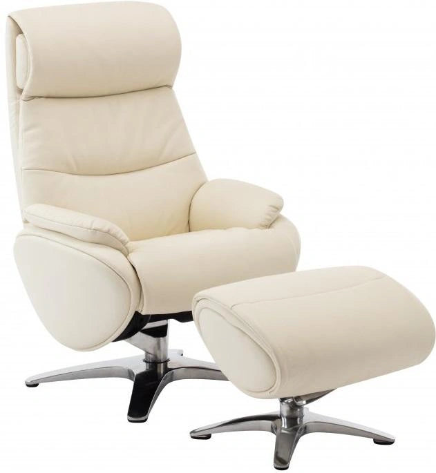 BarcaLounger Adler Pedestal Recliner with Ottoman in Capri White
