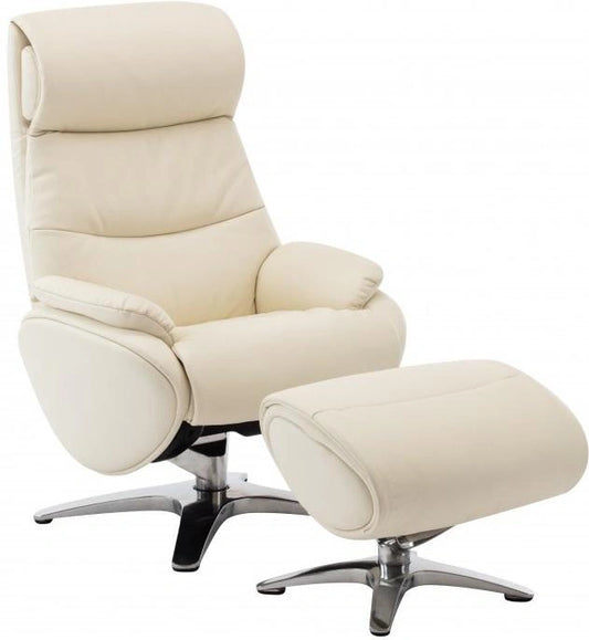 BarcaLounger Adler Pedestal Recliner with Ottoman in Capri White